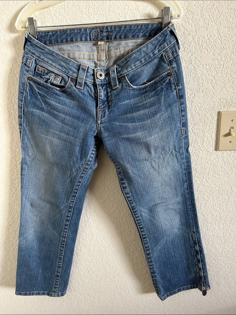 bebe Washed Blue Ankle Crop Jeans